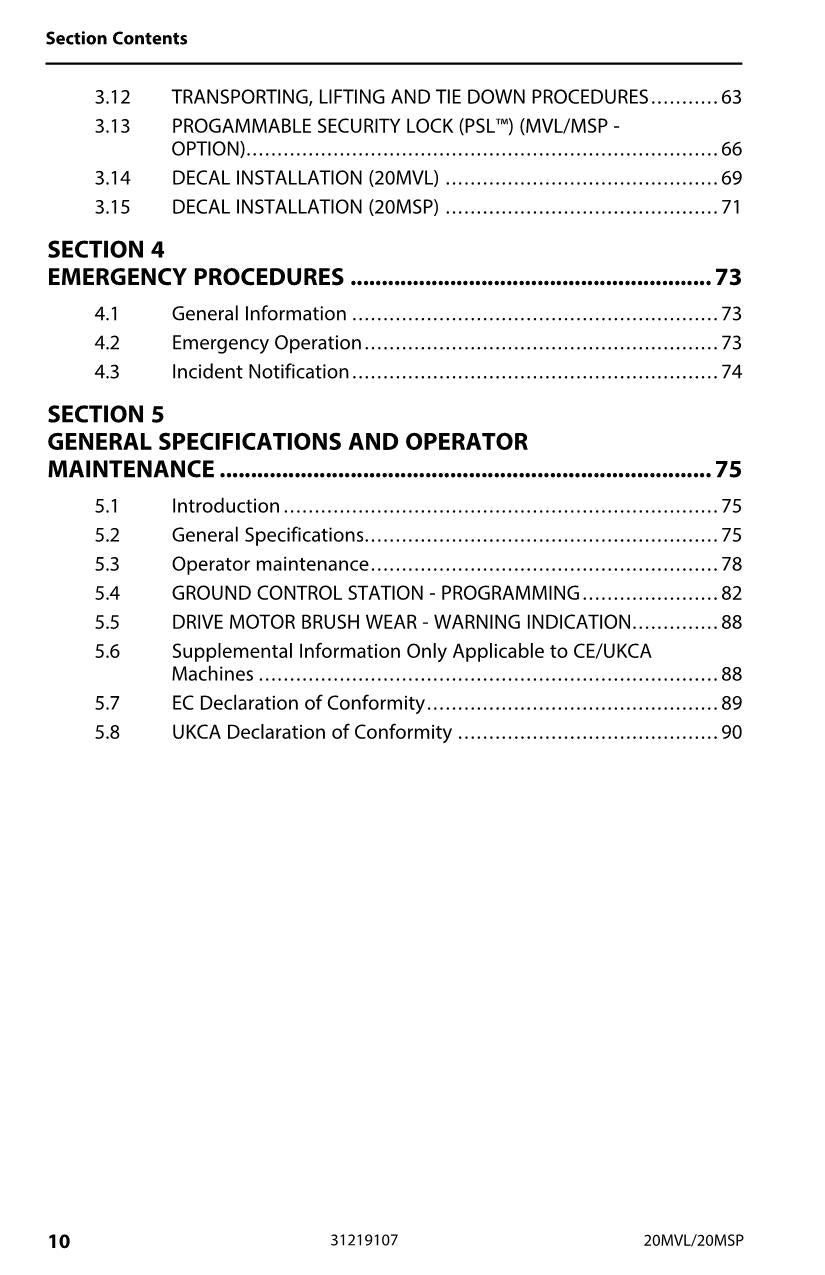 JLG 20MSP 20MVL Vertical Mast Maintenance Operation Operators Manual 31219107