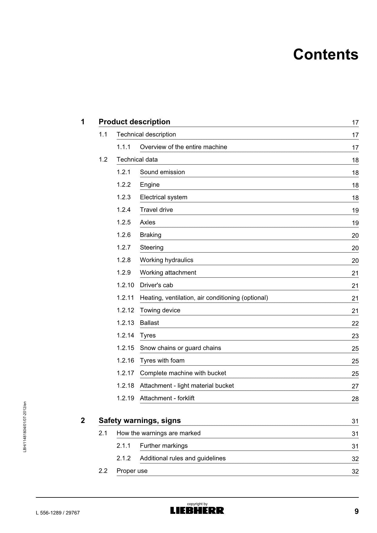 Liebherr L556-1289 Wheel Loader Operators manual serial 29767