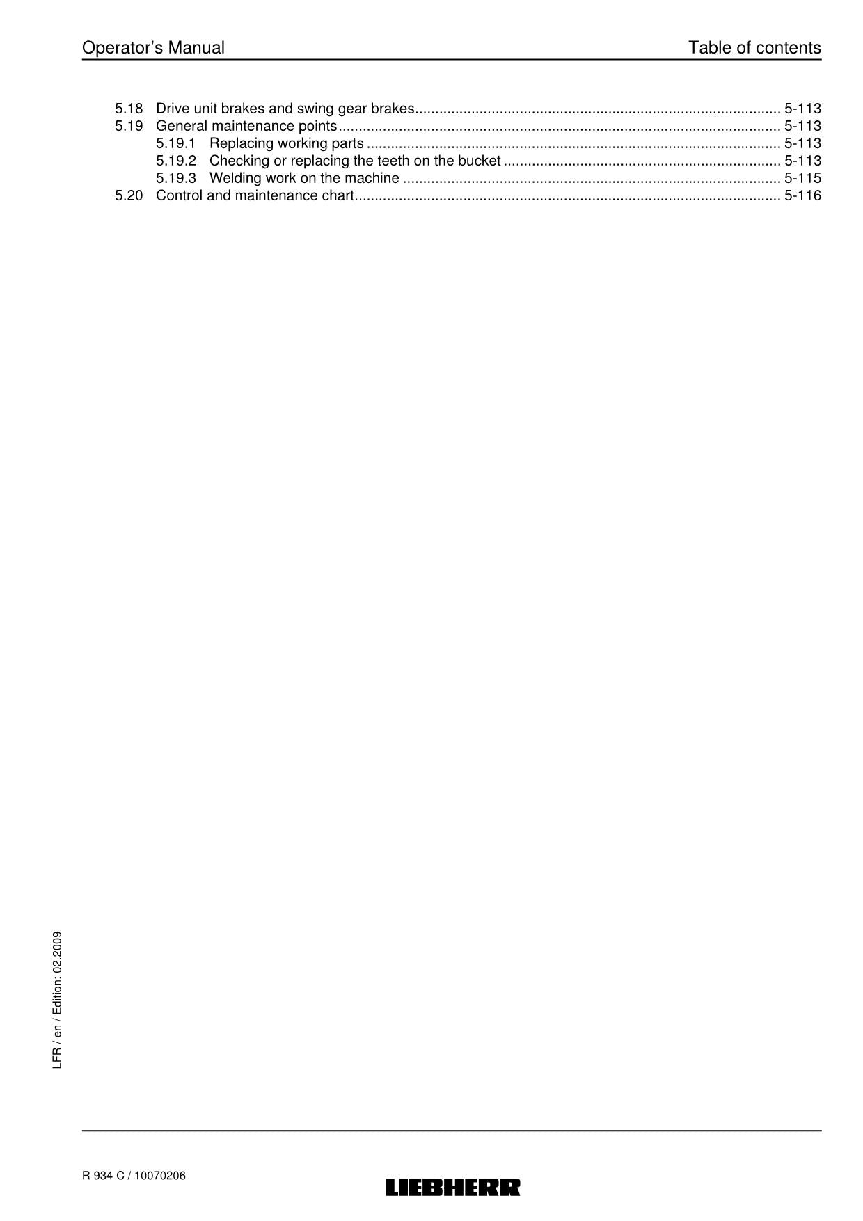 Liebherr R934 C Excavator Operators manual serial 22965