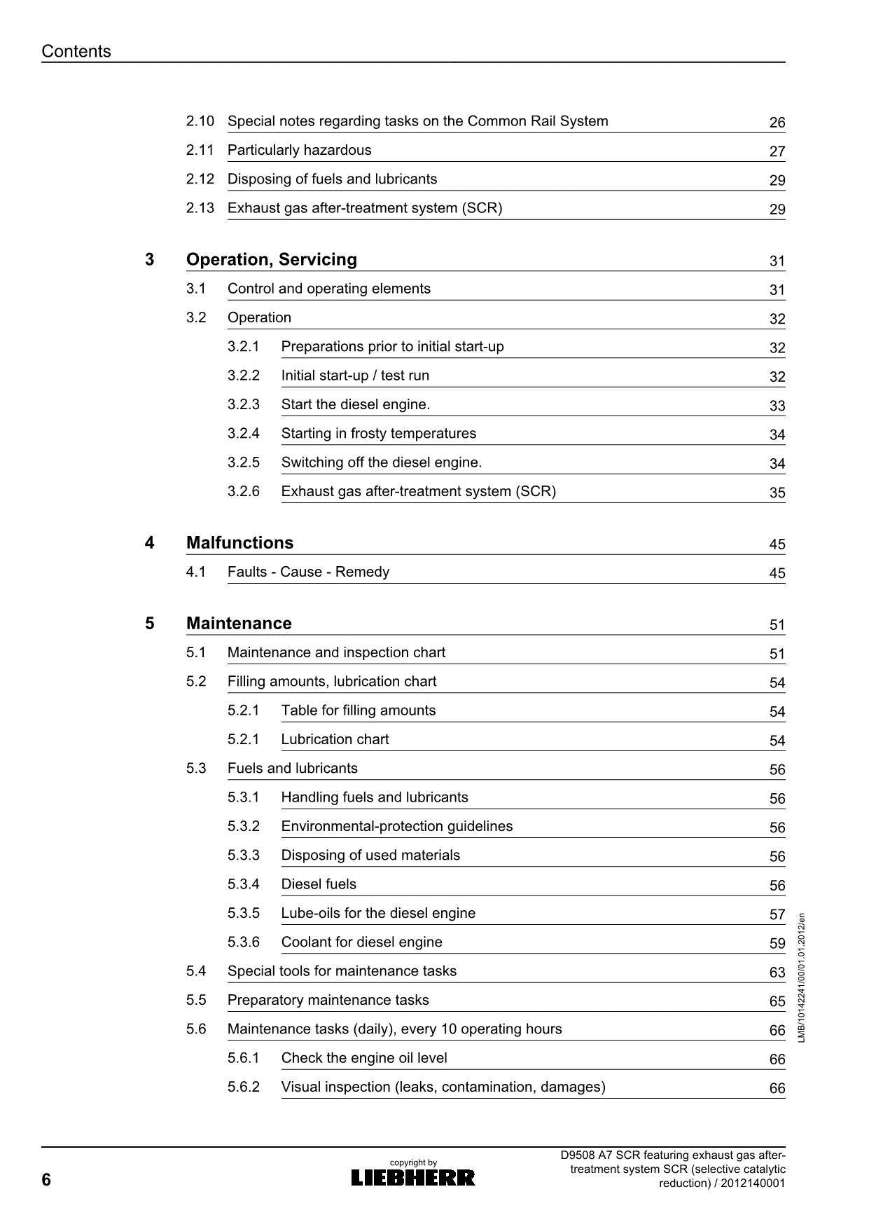 Liebherr D9508 A7 SCR featuring exhaust gas SCR engine Operators manual