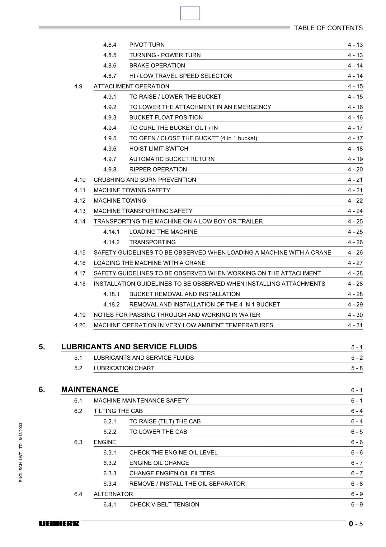 Liebherr LR611 CRAWLER LOADER Operators manual