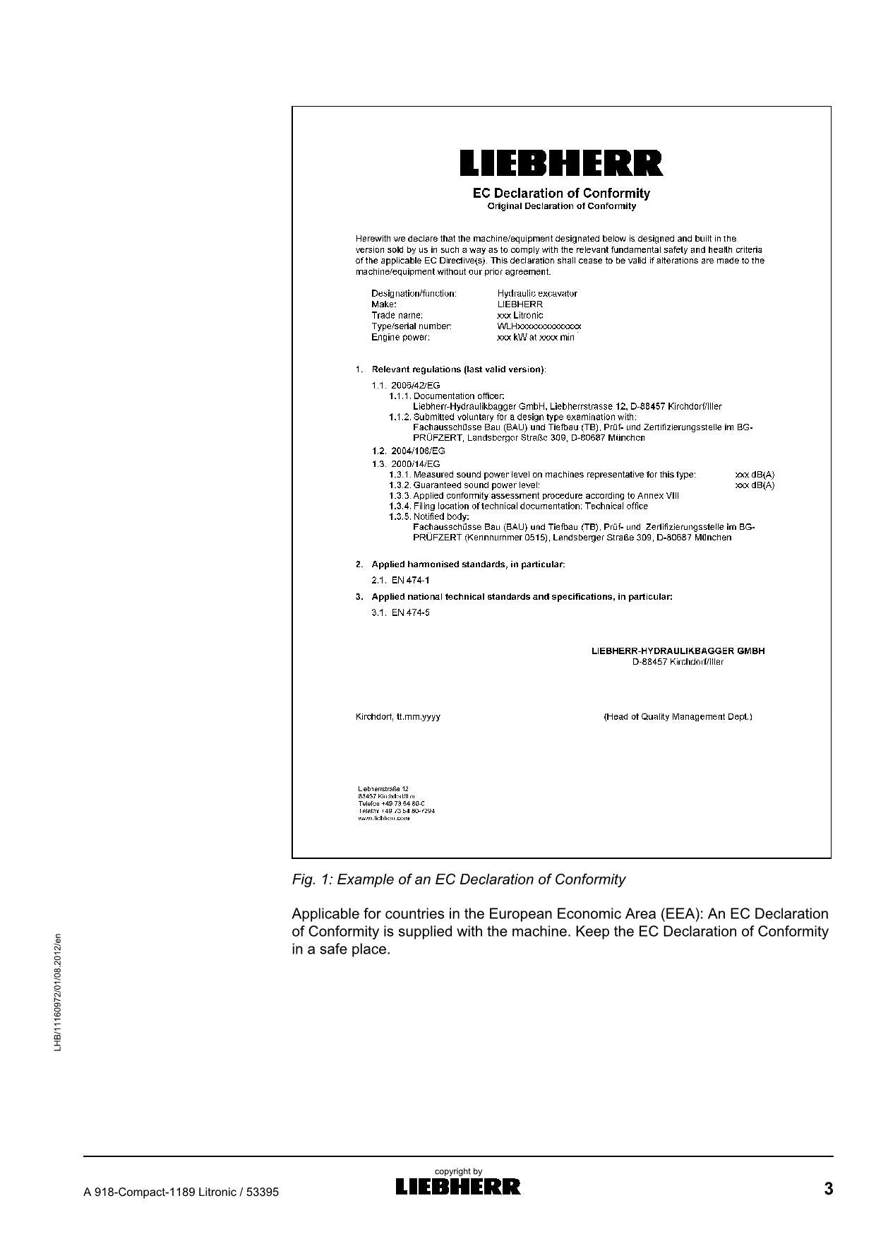 Liebherr A918-Compact-1189 Litronic Excavator Operators manual