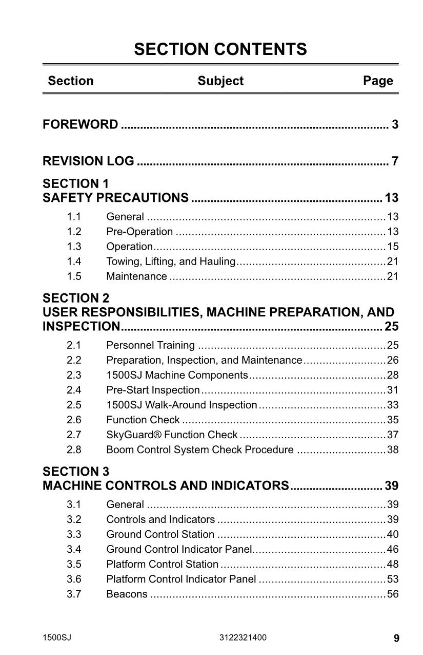 JLG 1500SJ Boom Lift Maintenance Operation Operators Manual 3122321400