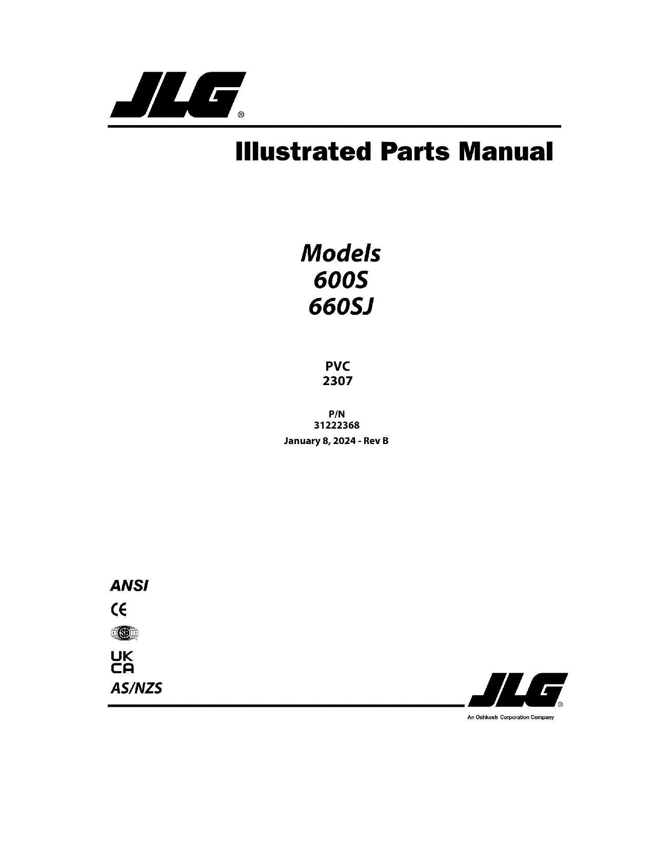 JLG 600S 660SJ Boom Lift  Parts Catalog Manual