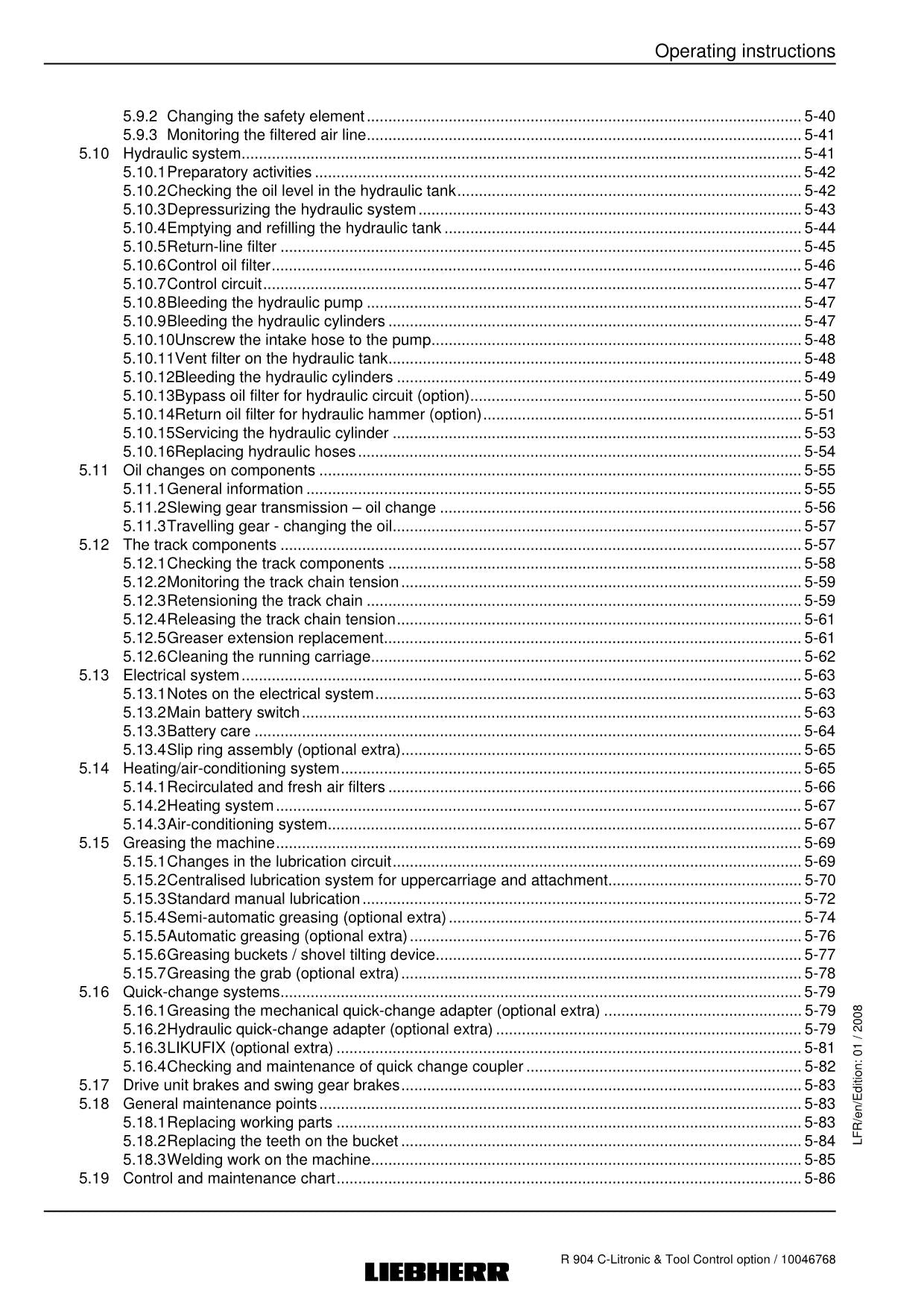 Liebherr R904 C Litronic Excavator Material handler Operators manual