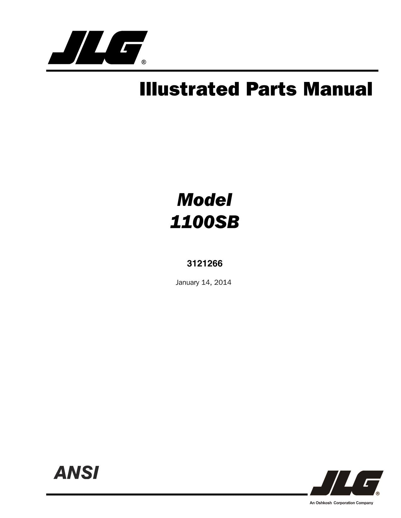 JLG 1100S Scissor Lift Parts Catalog Manual