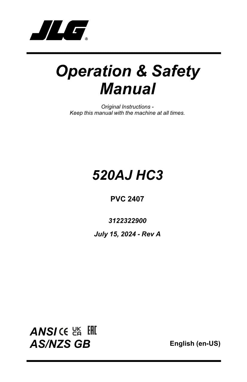 JLG 520AJ HC3 Boom Lift Maintenance Operation Operators Manual 31223229