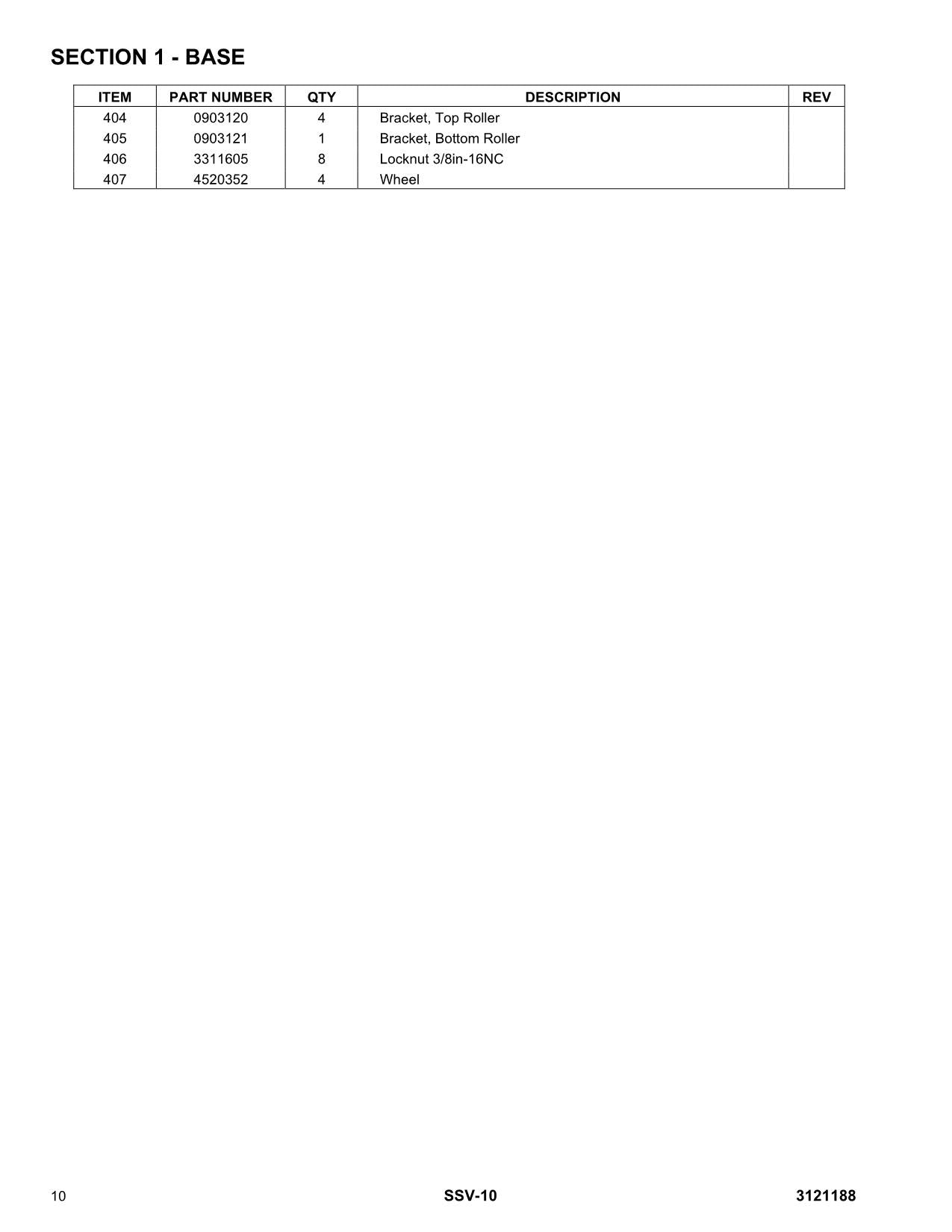 JLG SSV-10 Vertical Mast Parts Catalog Manual