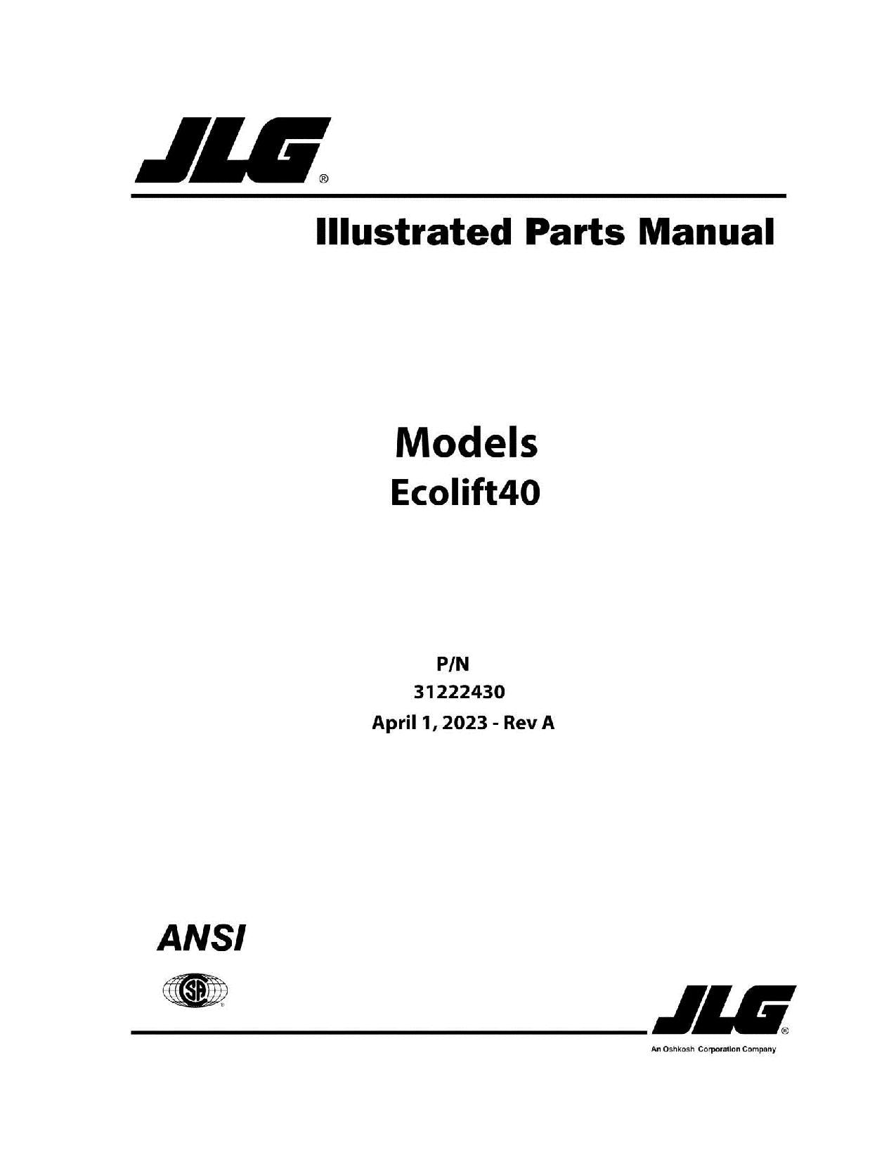 JLG Ecolift 40 Vertical Mast Parts Catalog Manual