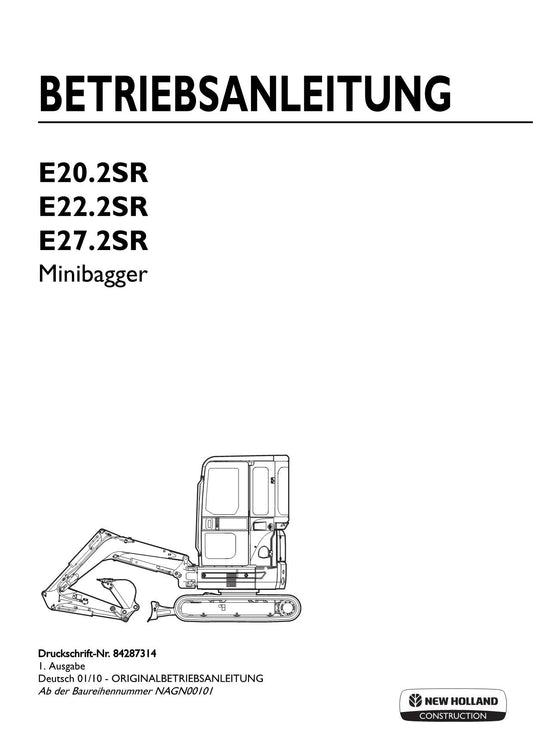 New Holland E20 2SR E22 2SR E27 2SR Bagger Betriebsanleitung