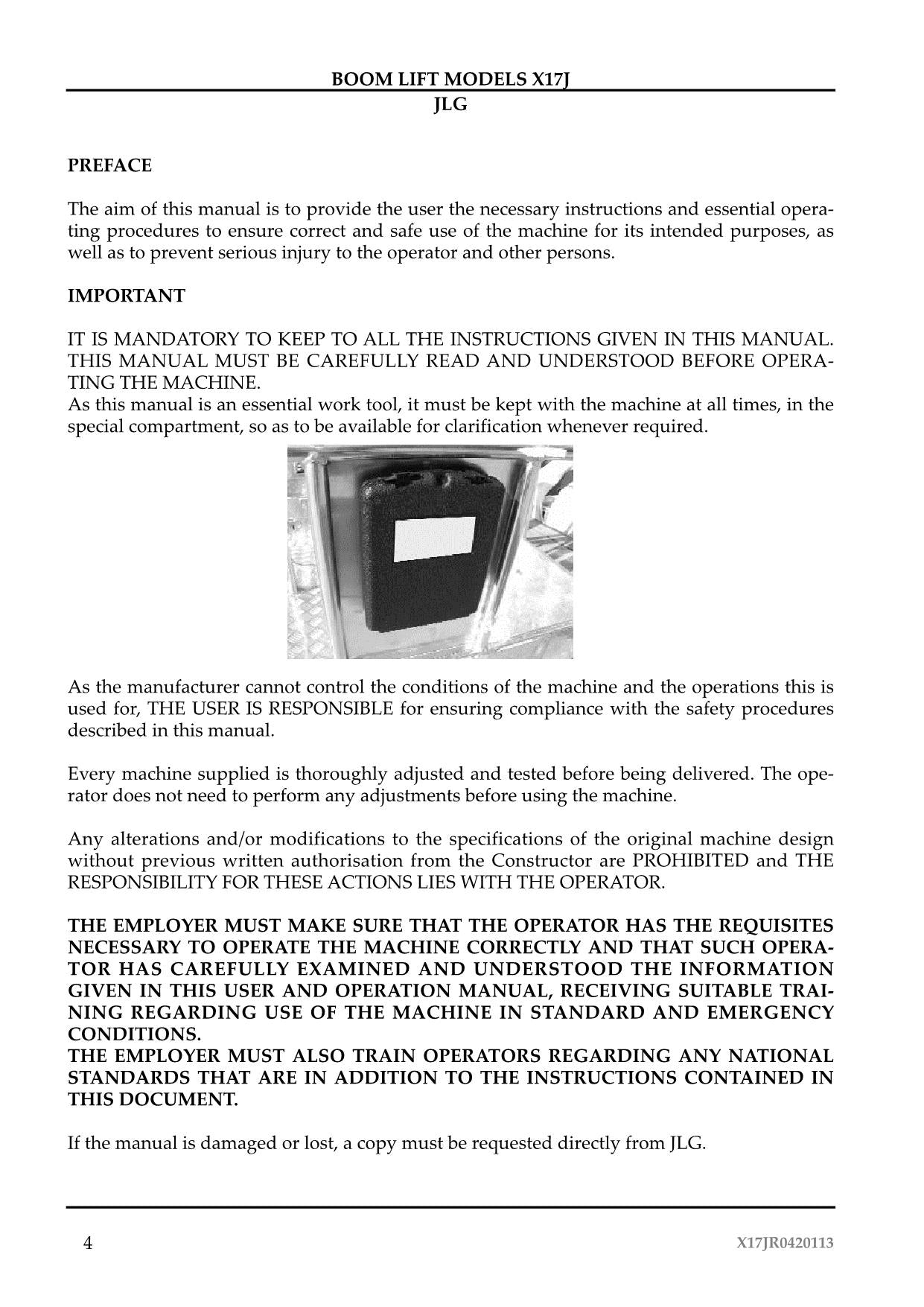 JLG X17J Compact Crawler Boom Maintenance Operation Operators Manual