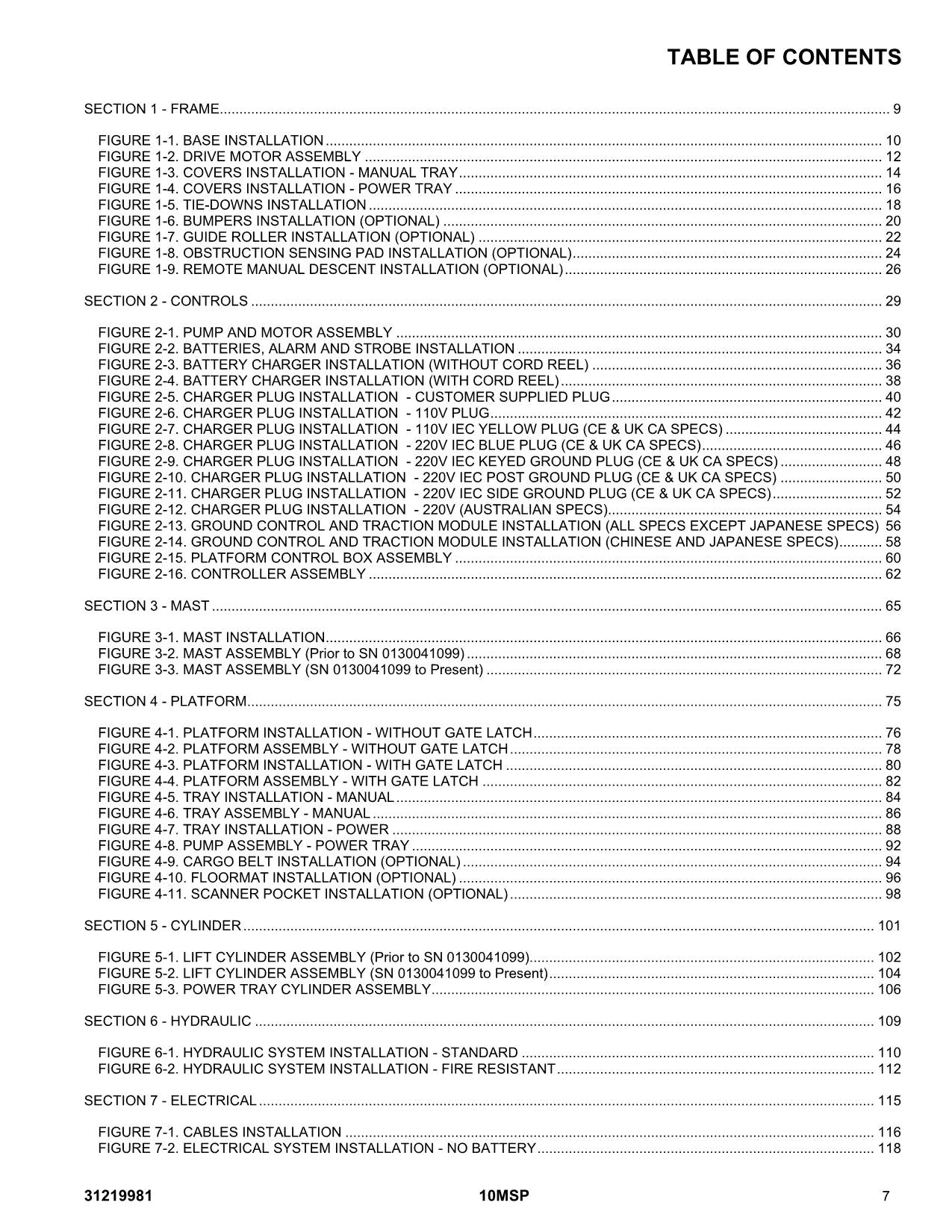 JLG 10MSP Vertical Mast Parts Catalog Manual 31219981