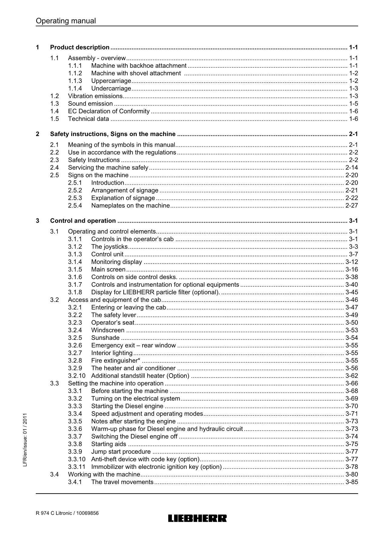 Liebherr R974 C-Litronic Excavator Operators manual serial 27700