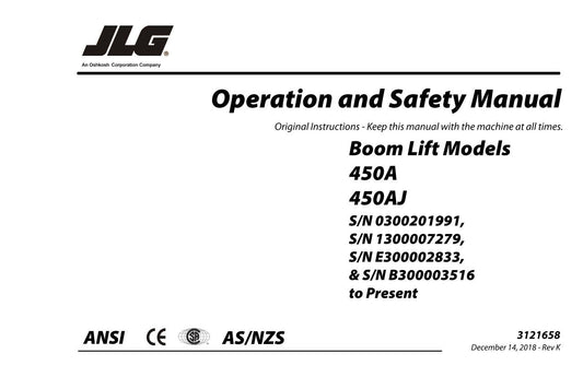 JLG 450A 450AJ Boom Lift Maintenance Operation Operators Manual 3121658