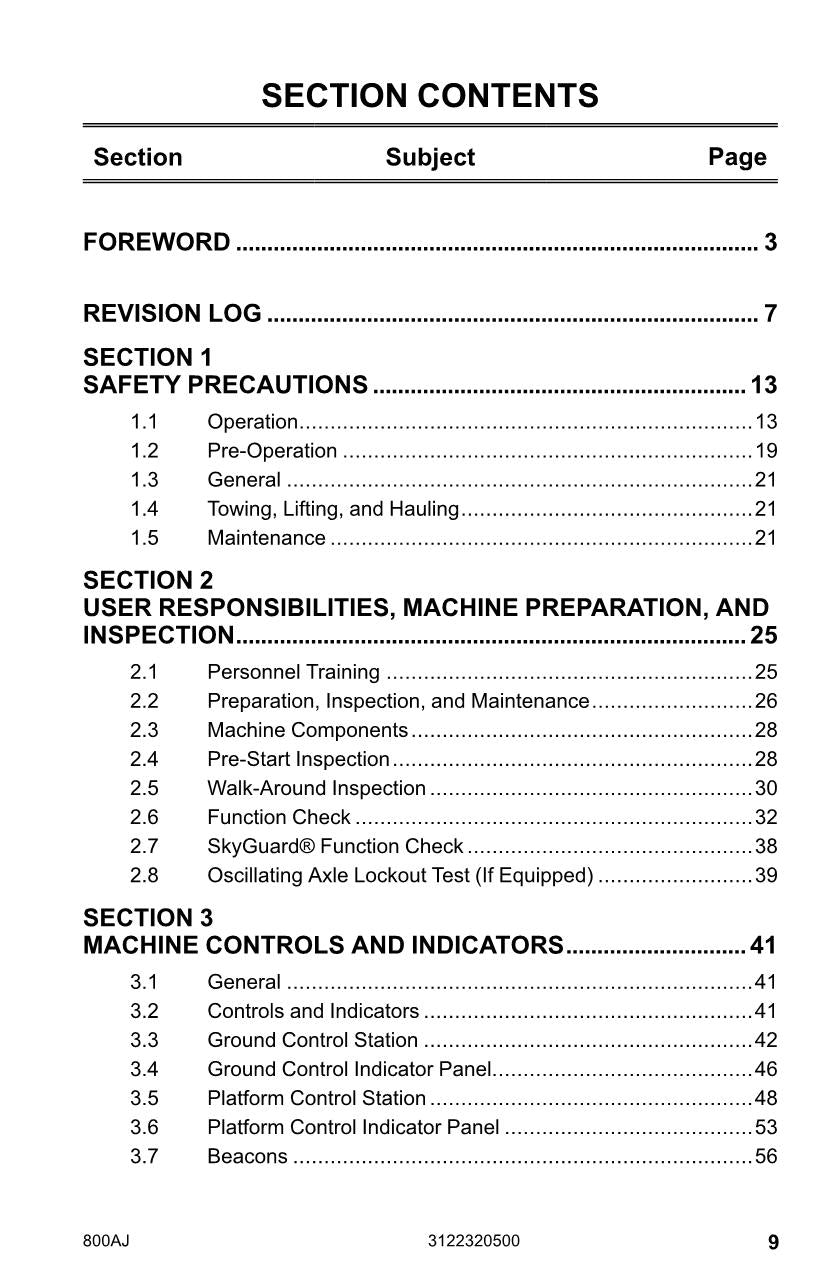 JLG 800AJ Boom Lift Maintenance Operation Operators Manual 3122320500