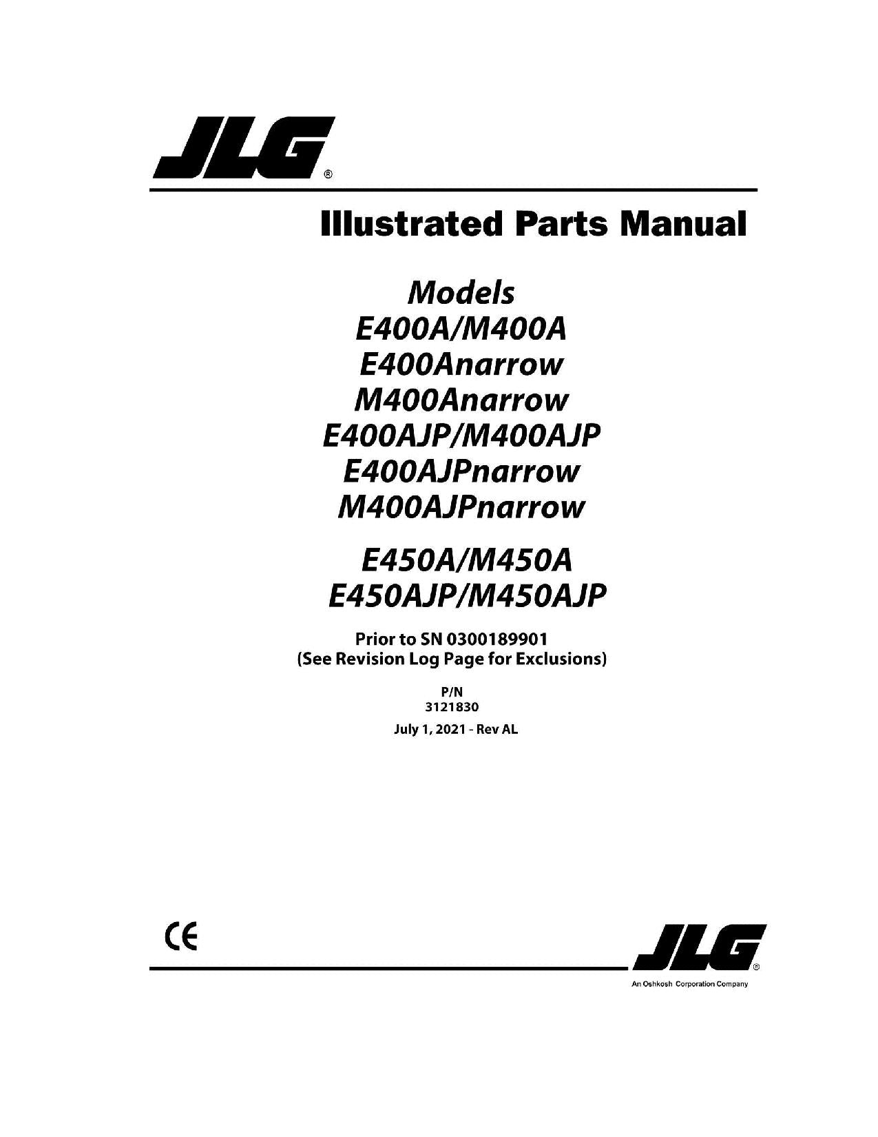 JLG E400A E400AJP E400AJPnarrow E400Anarrow E450A Boom Lift Parts Catalog Manual