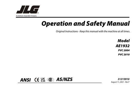 JLG AE1932 Boom Lift Maintenance Operation Operators Manual