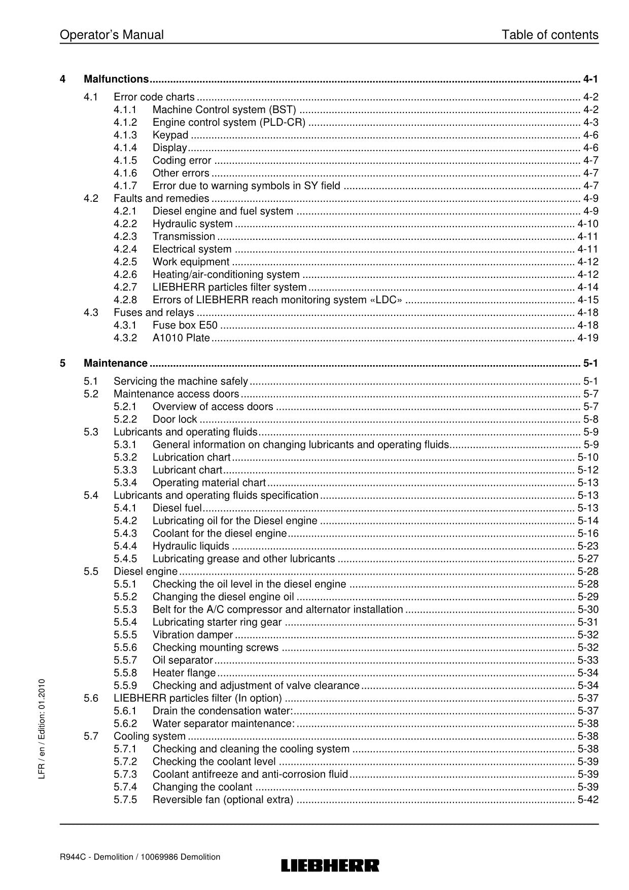 Liebherr R944 C Demolition Excavator Operators manual serial 27700