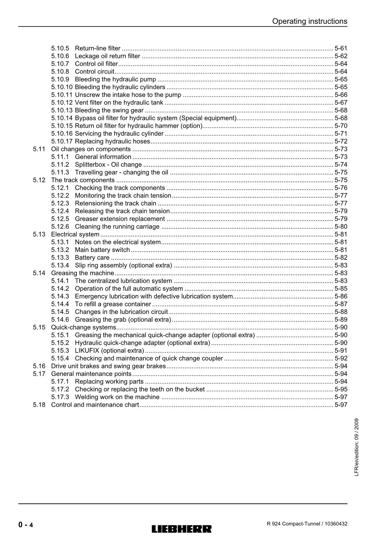 Liebherr R924 Compact-Tunnel Excavator Operators manual serial 21909