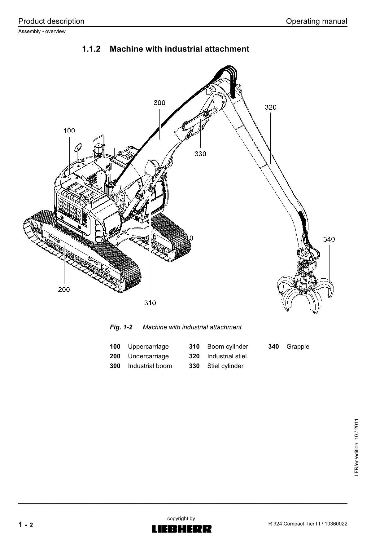 Liebherr R924 Compact TieRIII Excavator Operators manual serial 31010