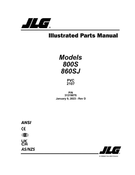 JLG 800S 860SJ Boom Lift  Parts Catalog Manual 31219075