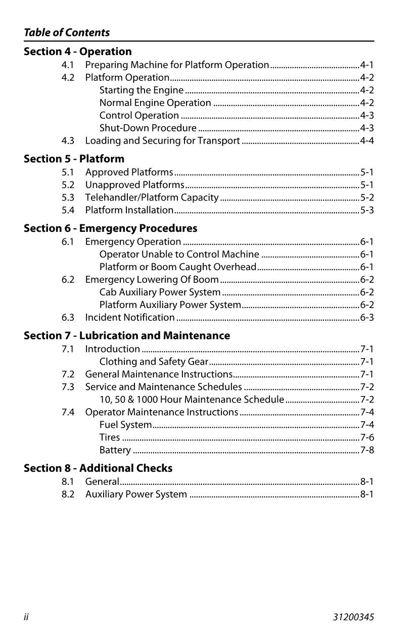 JLG 3513PS 4013PS 4014PS 4017PS Telehandler Operators Manual