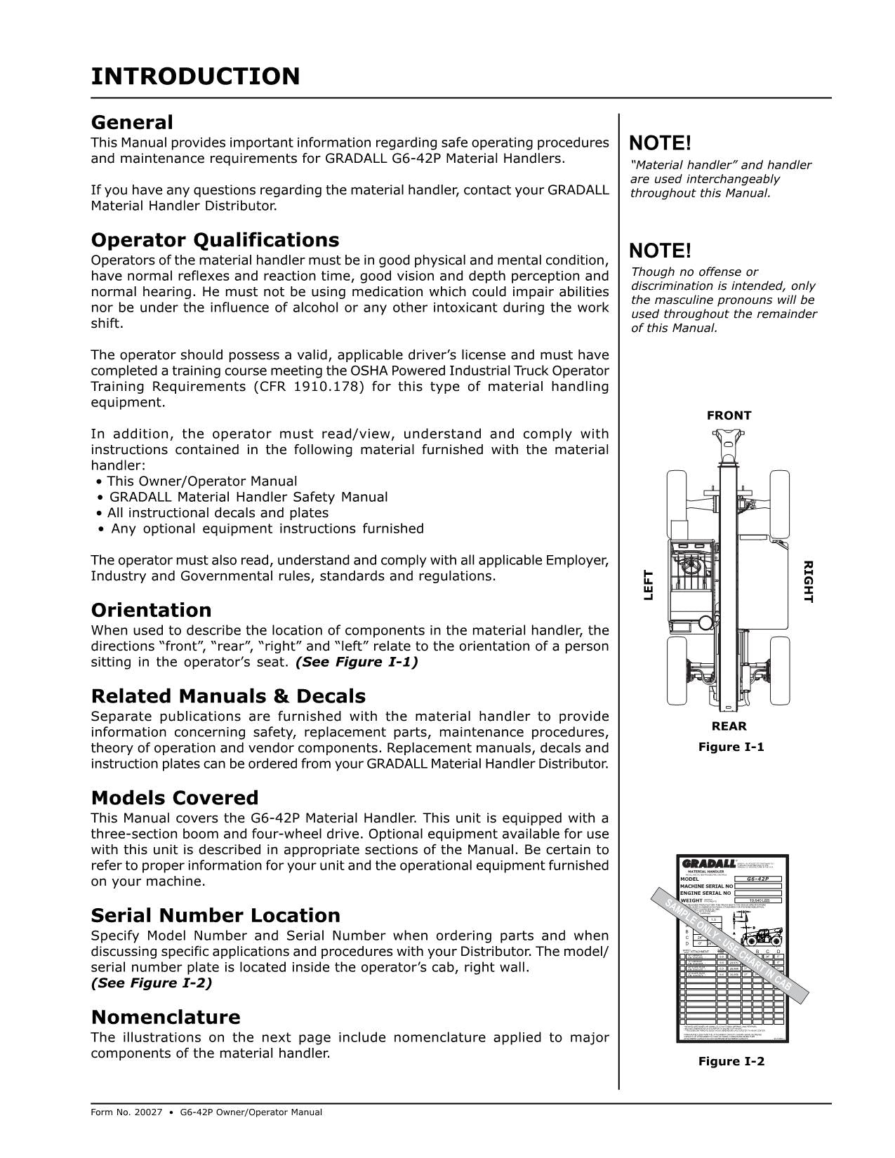 GRADALL JLG G6-42P Telehandler Maintenance Operation Operators Manual