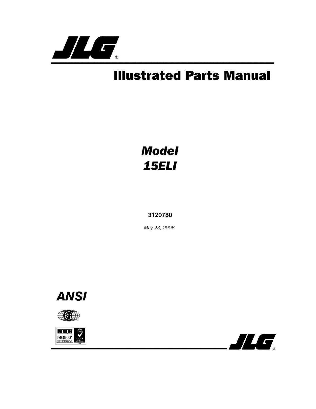 JLG 15ELI Vertical Mast Parts Catalog Manual