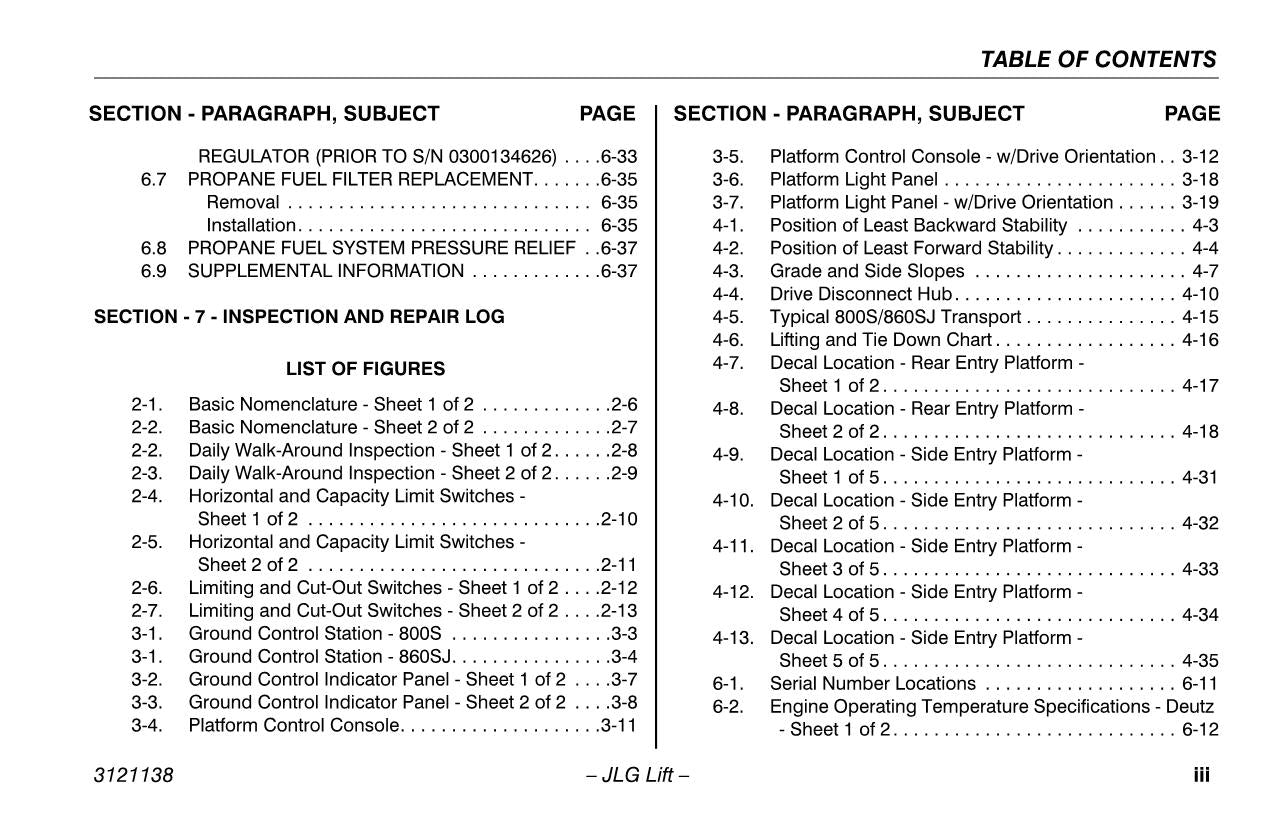 JLG 800S 860SJ Boom Lift Maintenance Operation Operators Manual 3121138