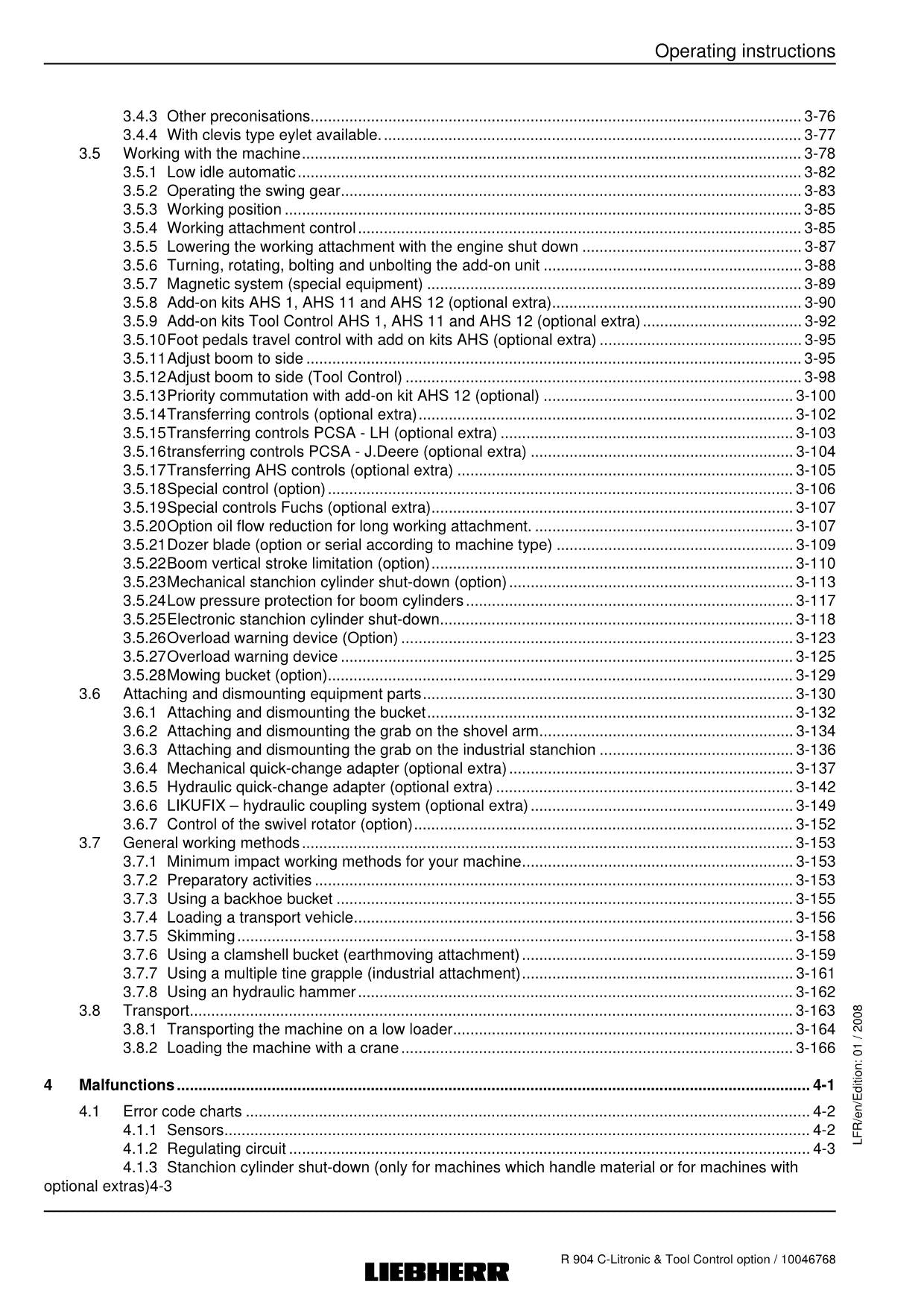 Liebherr R904 C Litronic Excavator Material handler Operators manual