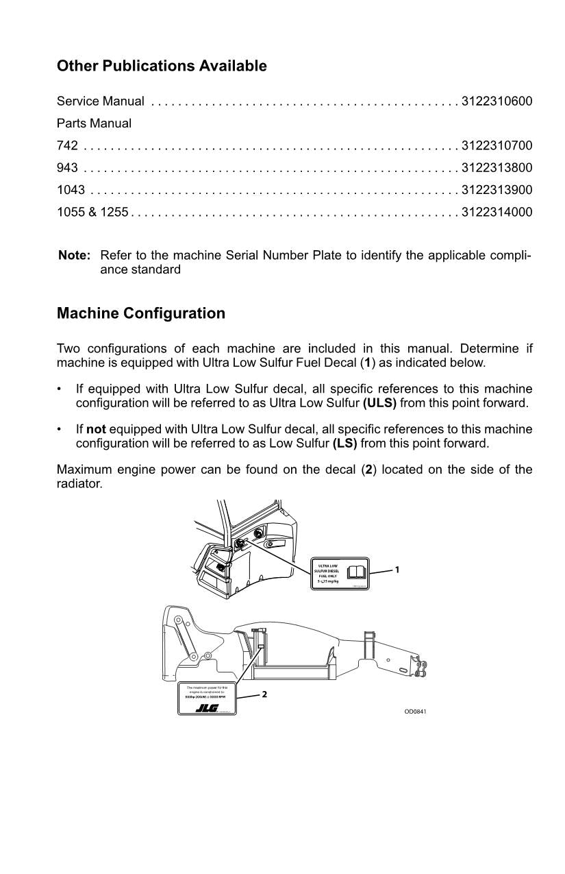 JLG 1043 1055 1255 742 943 Telehandler Maintenance Operators Manual 3122310500