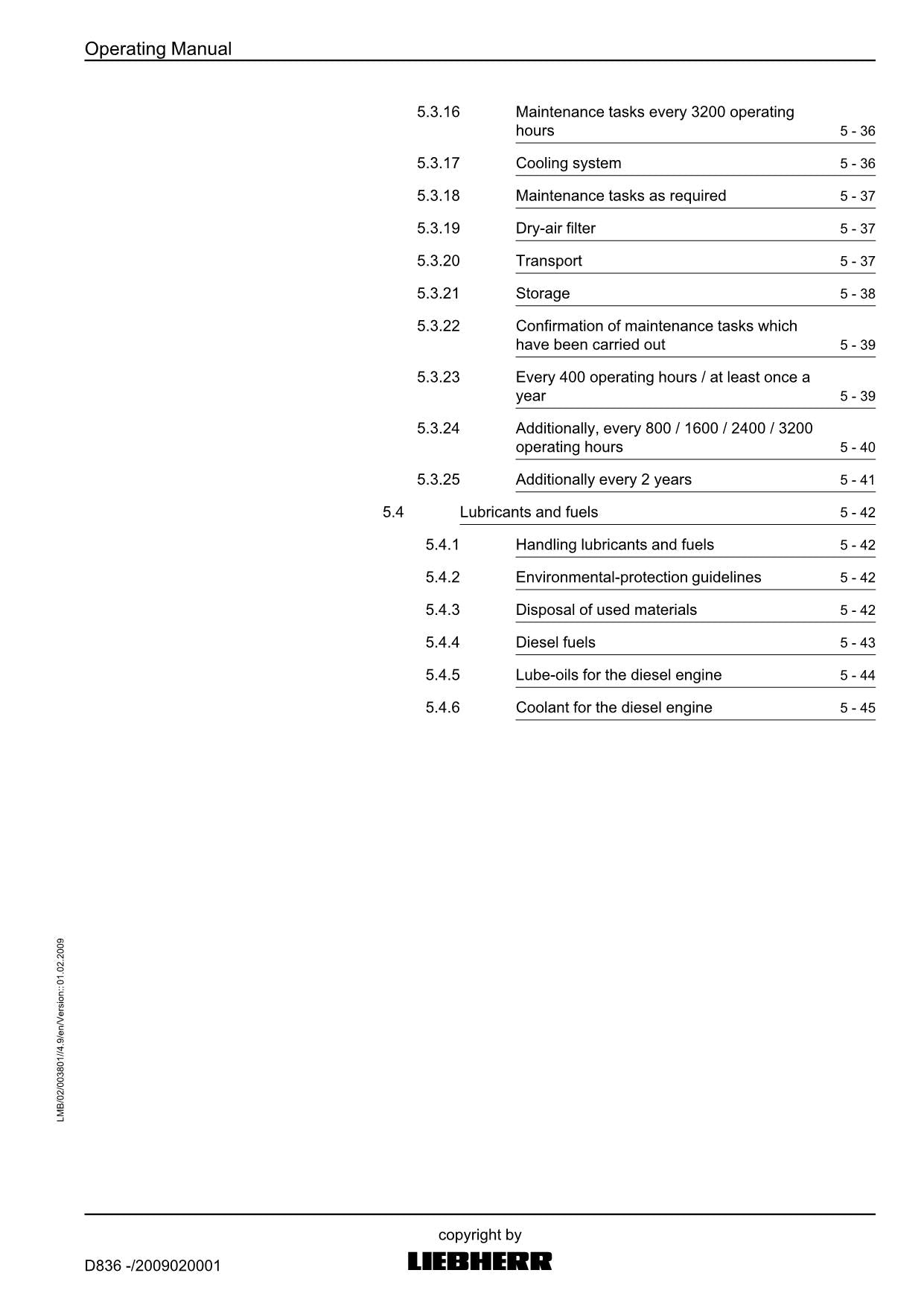 Liebherr D836 engine Operators manual