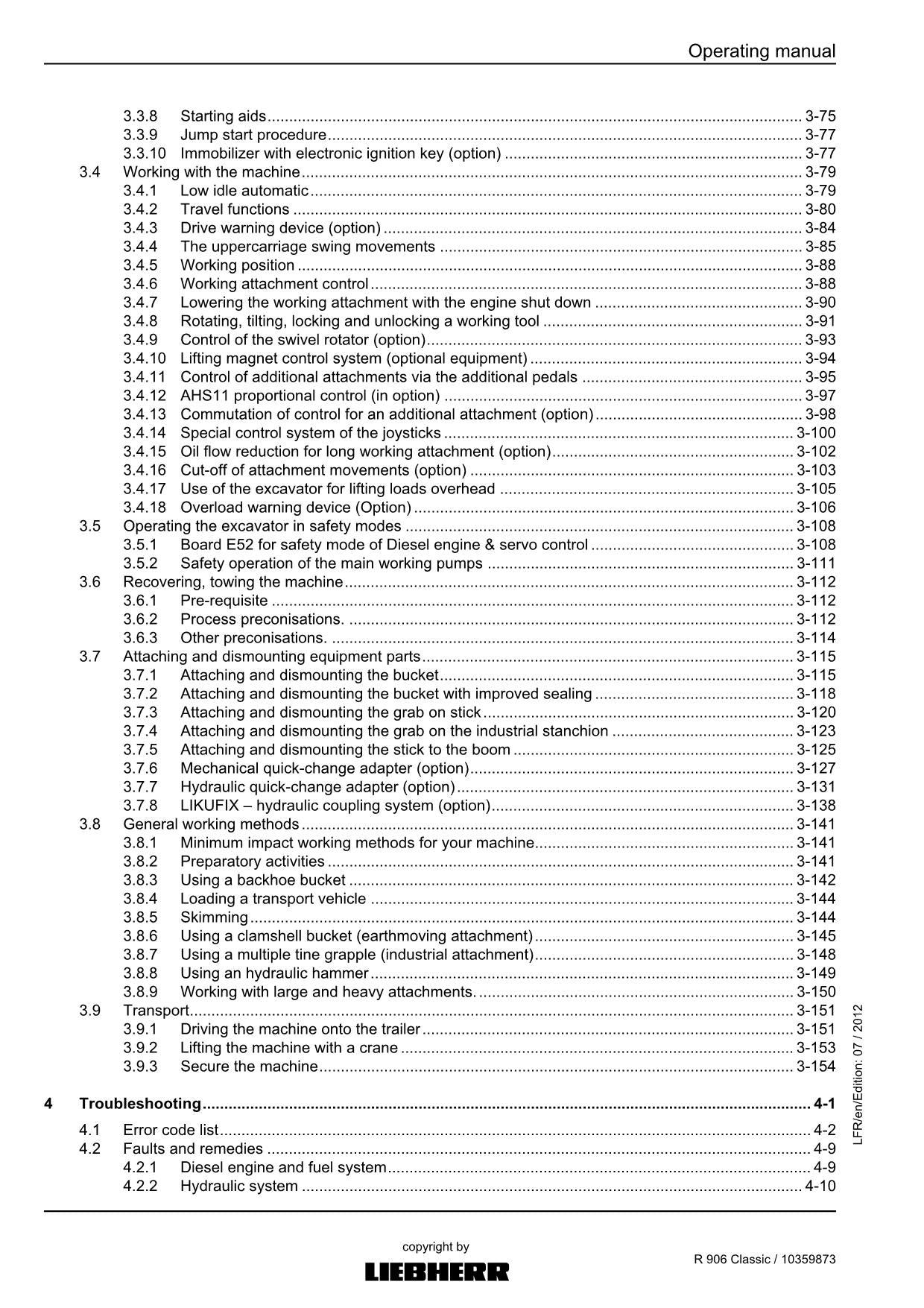 Liebherr R906 Classic Excavator Operators manual serial 31049