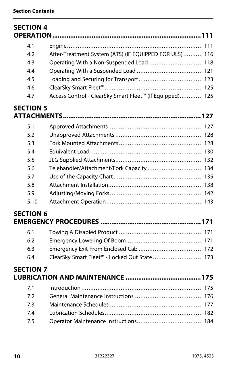 JLG 1075 4523 Telehandler Maintenance Operation Operators Manual 31222327