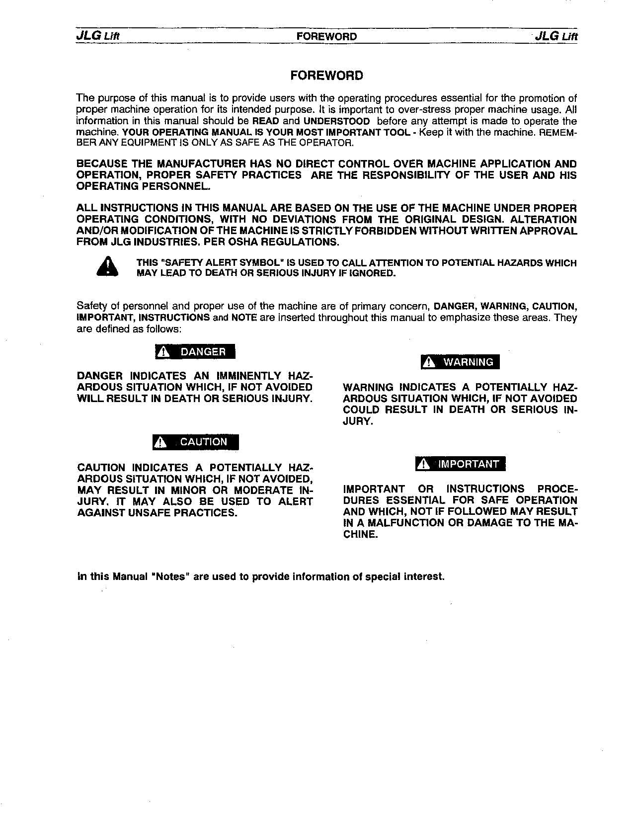 JLG 40HA Boom Lift Maintenance Operation Operators Manual