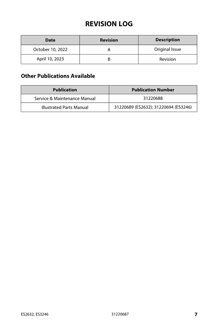 JLG ES2632 ES3246 Scissor Lift Maintenance Operation Operators Manual 31220687