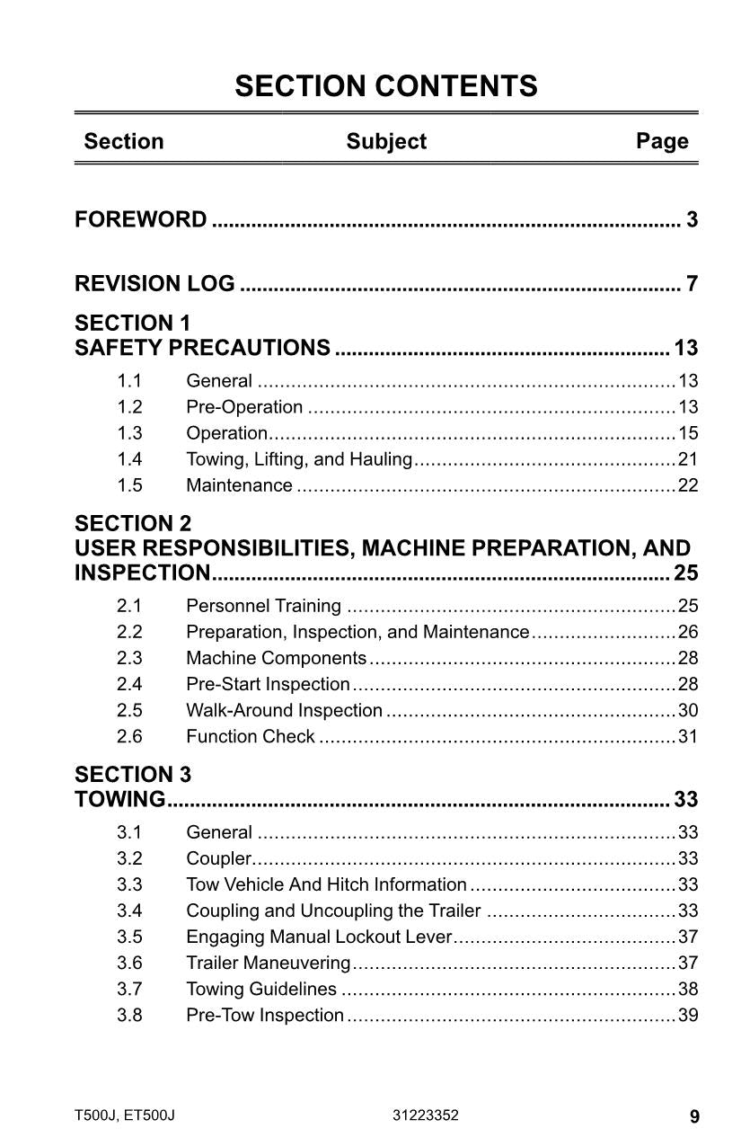 JLG ET500J T500J Boom Lift Maintenance Operation Operators Manual