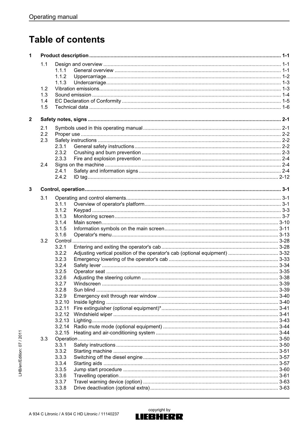 Liebherr A934 C Litronic A934 C HD Litronic Excavator Operators manual