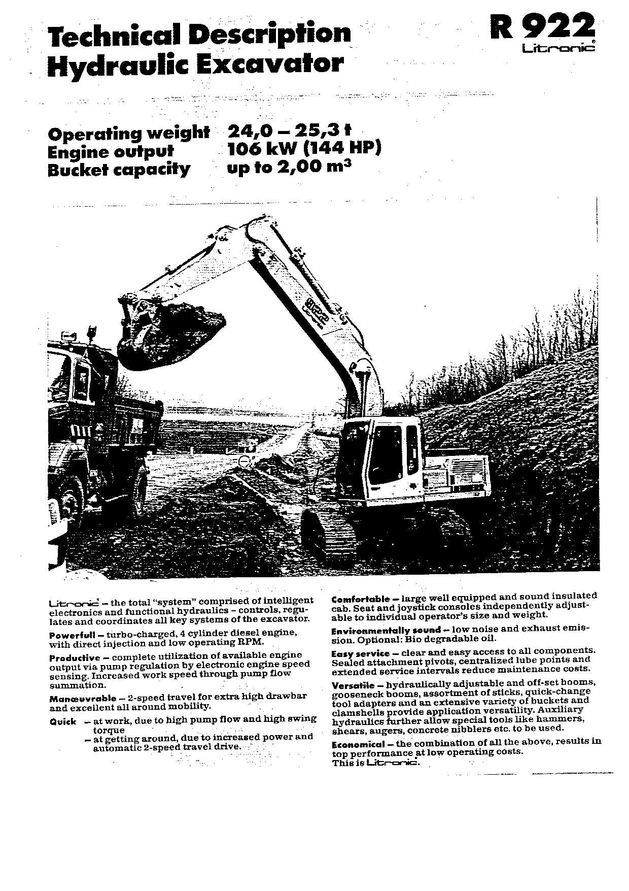 Liebherr R922 Litronic Excavator Operators manual serial 3001