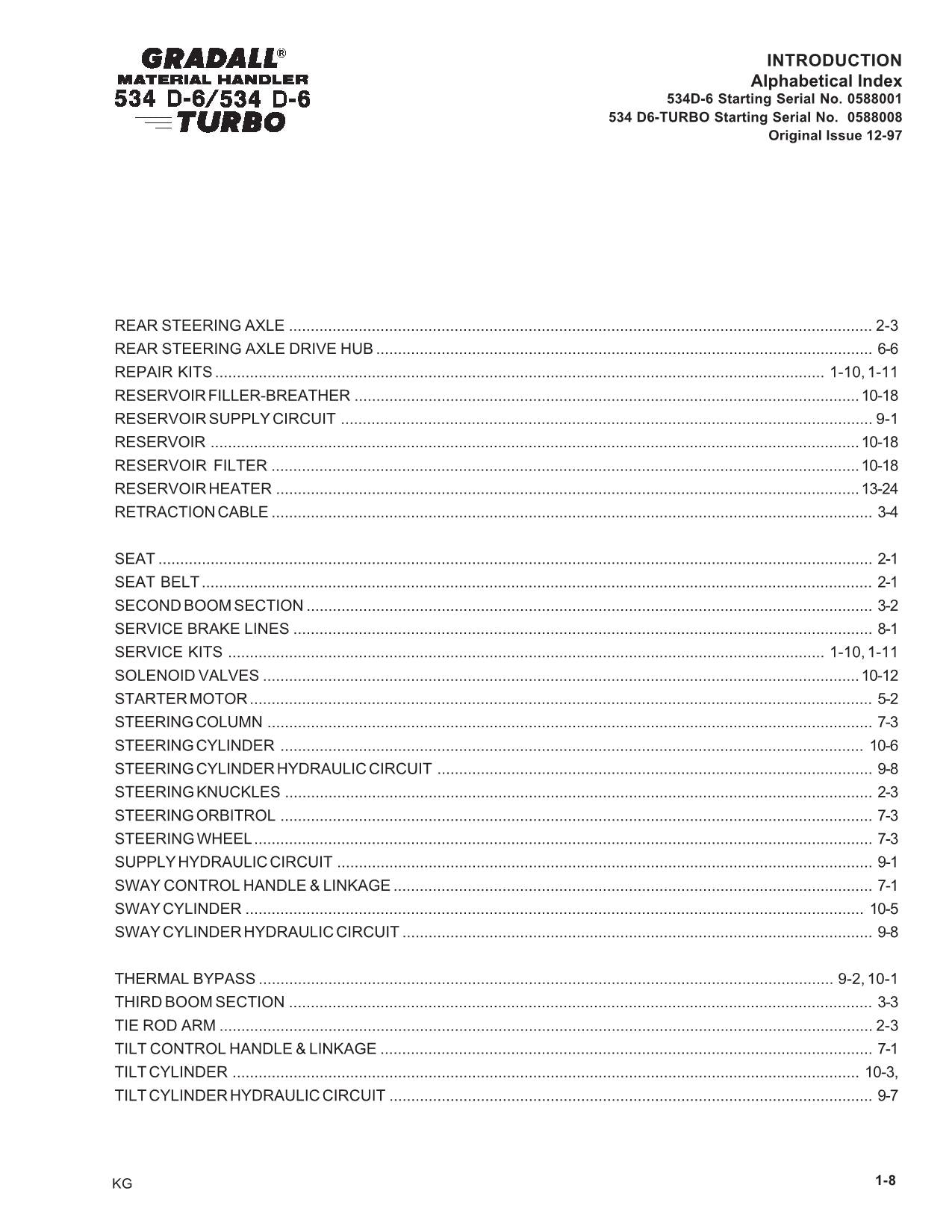 GRADALL 534D-6 534D-6T Telehandler Parts Catalog Manual