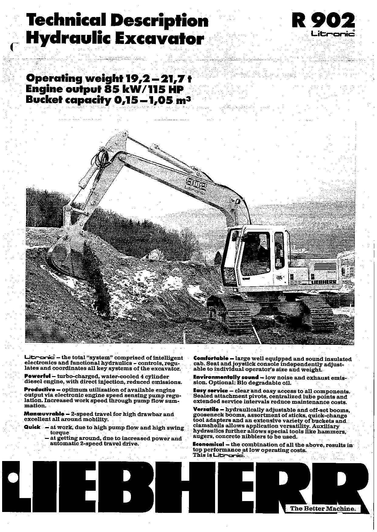 Liebherr R902 Litronic Excavator Operators manual serial 4001