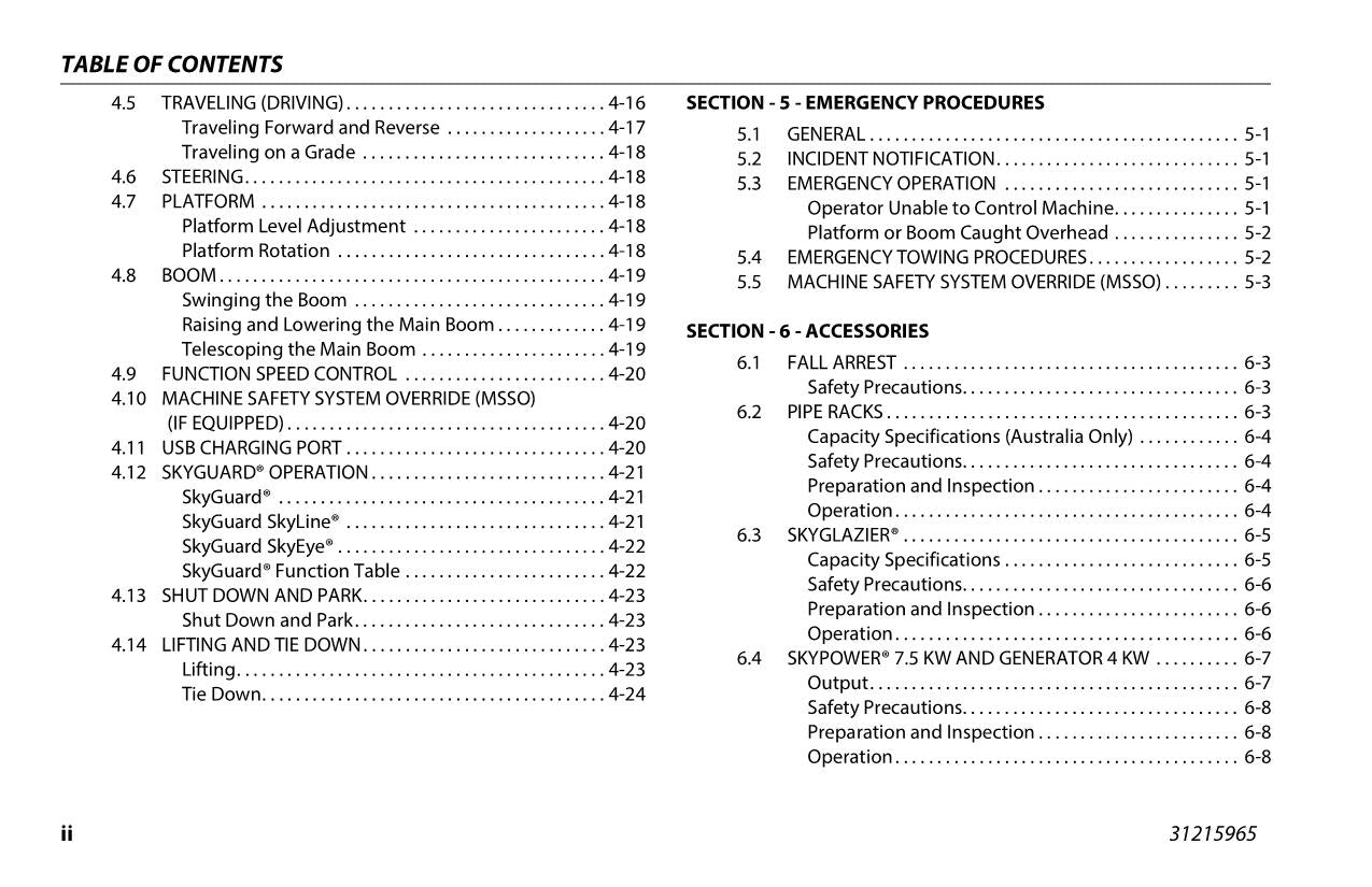 JLG 400S 460SJ Boom Lift Maintenance Operation Operators Manual 31215965