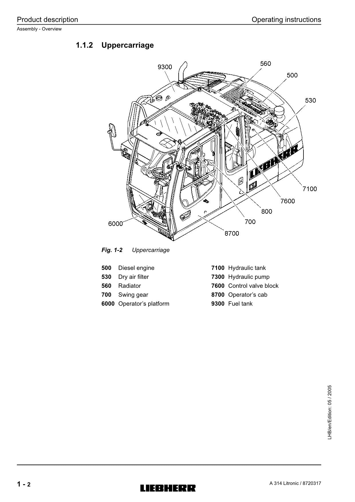 Liebherr A314 Litronic Excavator  Operators manual