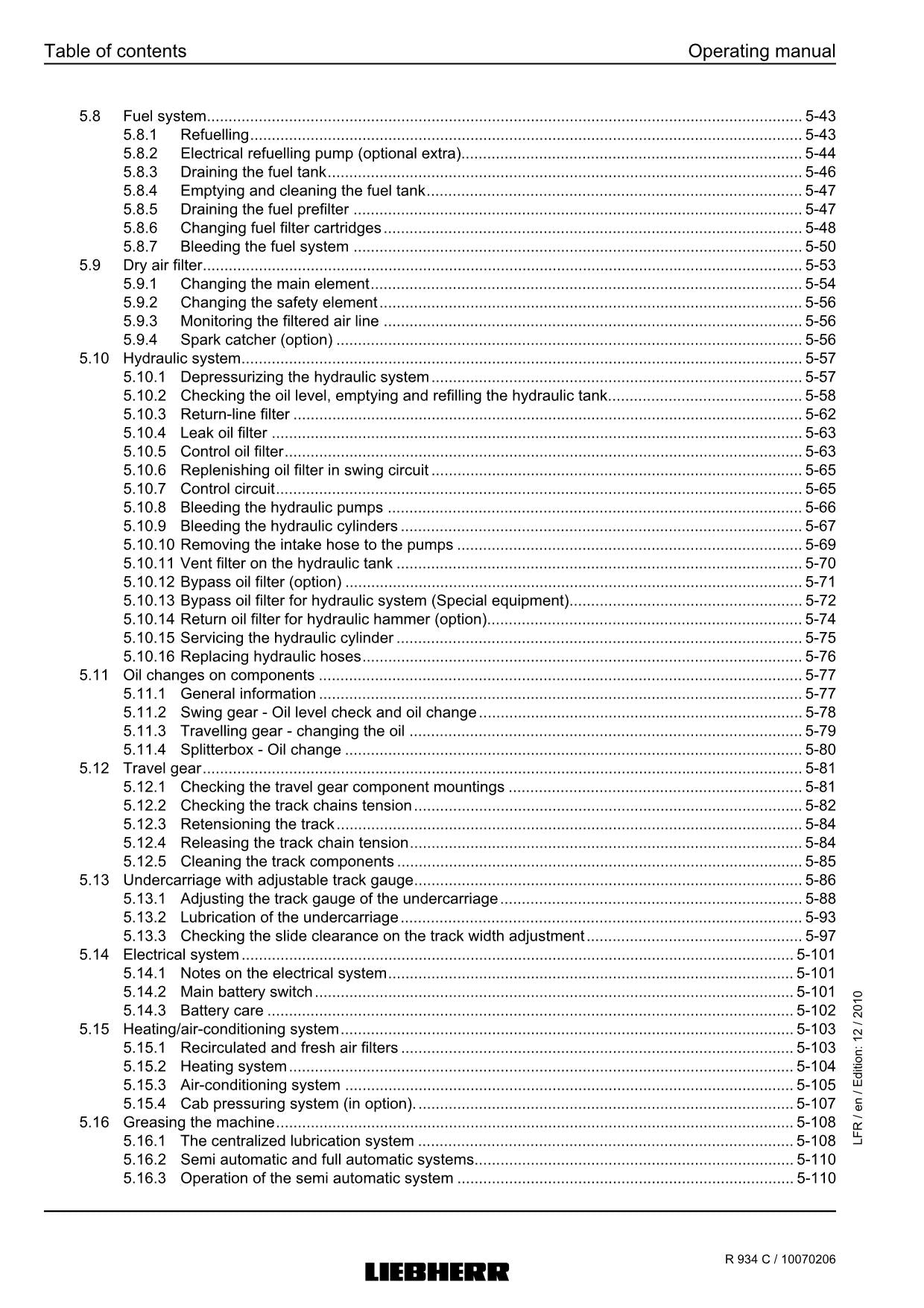 Liebherr R934 C Excavator Operators manual serial 26400