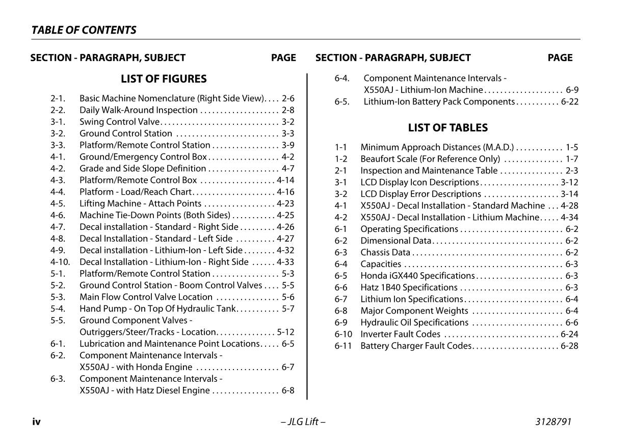 JLG X550AJ Compact Crawler Boom Maintenance Operation Operators Manual