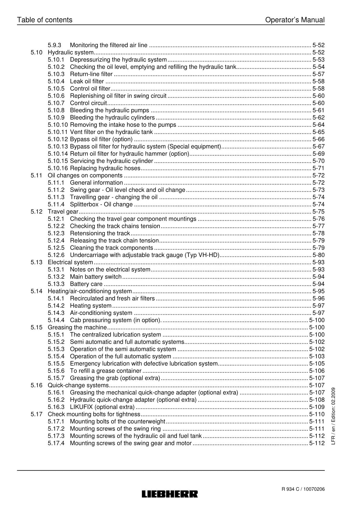 Liebherr R934 C Excavator Operators manual serial 22965