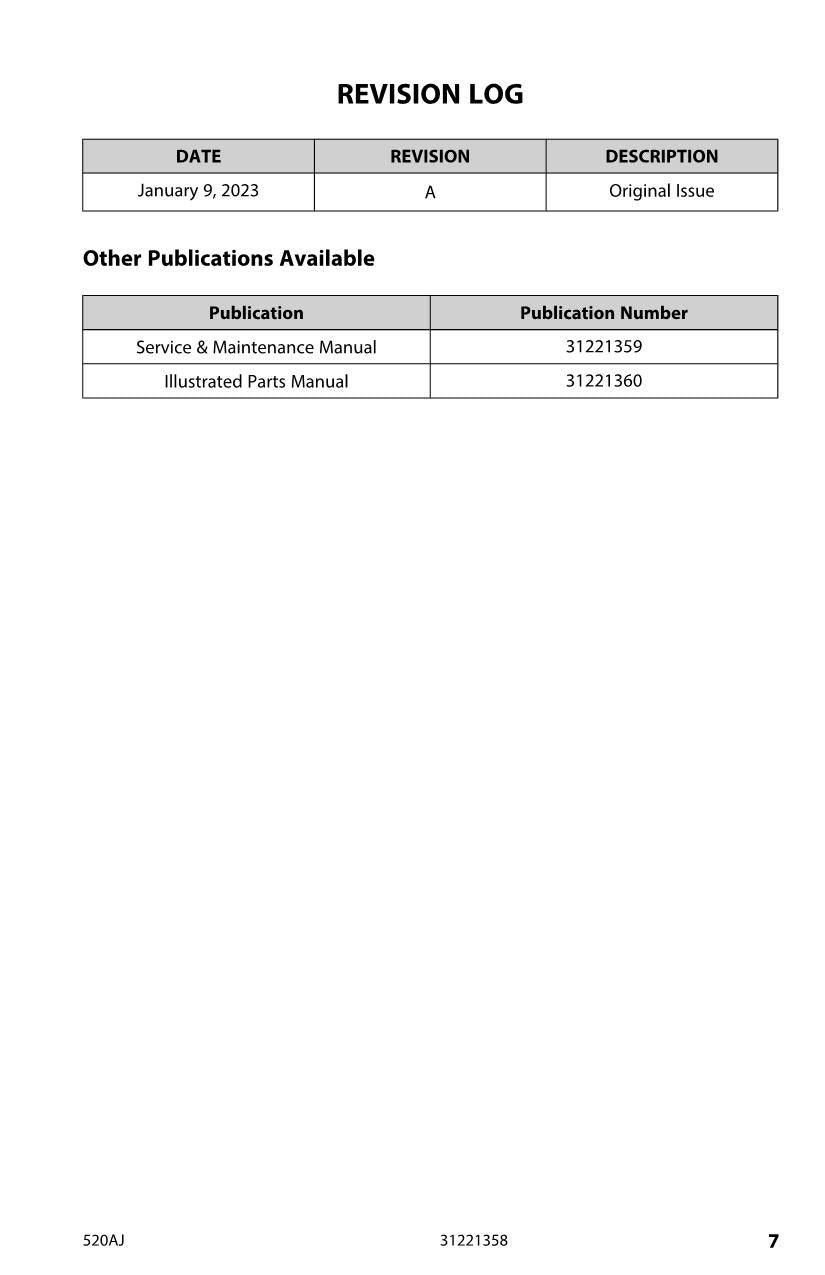 JLG 520AJ Boom Lift Maintenance Operation Operators Manual 31221358