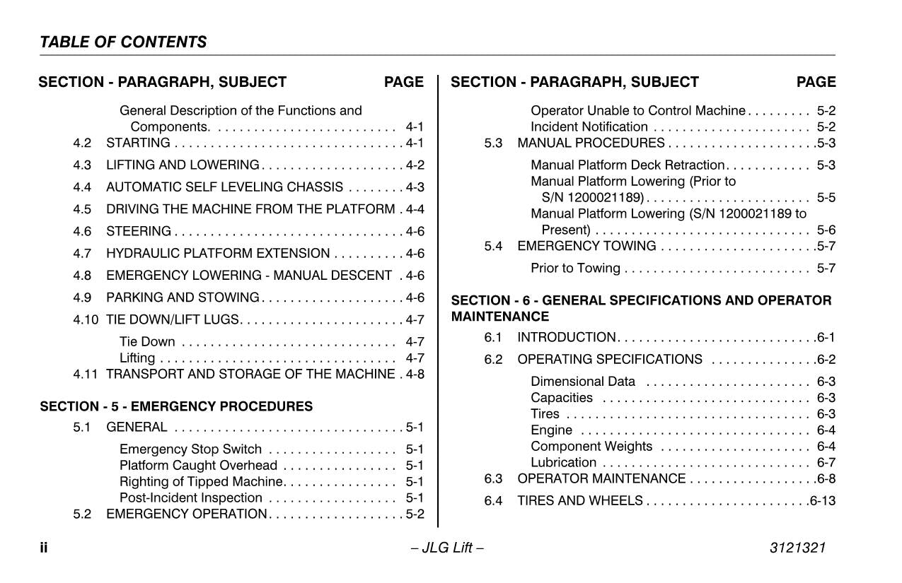 JLG 67SL Scissor Lift Maintenance Operation Operators Manual