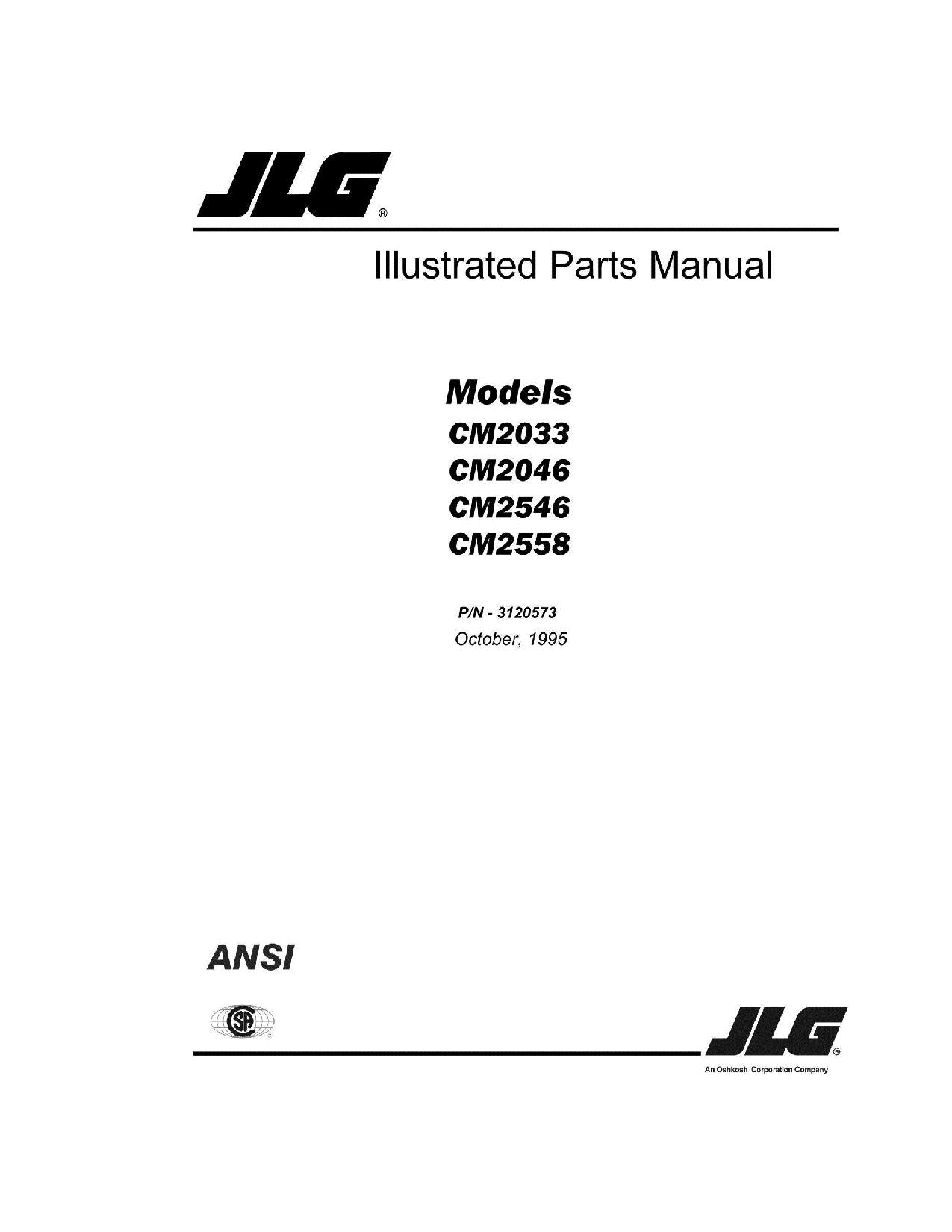 JLG CM2033 CM2046 CM2546 CM2558 Scissor Lift Parts Catalog Service Manual