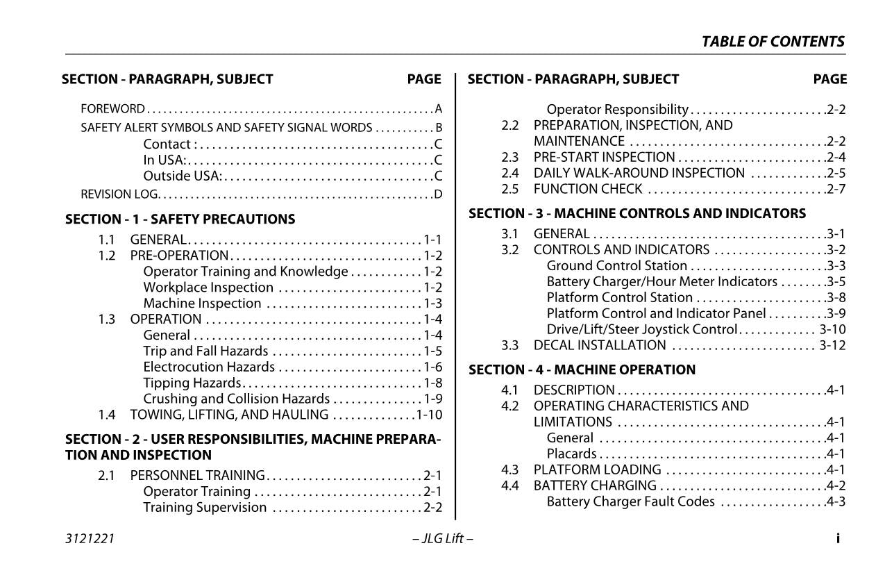 JLG 1230ES Vertical Mast Maintenance Operation Operators Manual 3121221